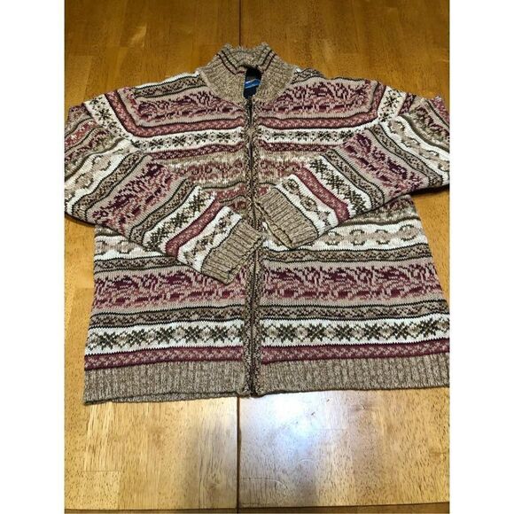 Vintage Shaver Lake Petite patterned full zip knit sweater size Petite Medium - Picture 6 of 11